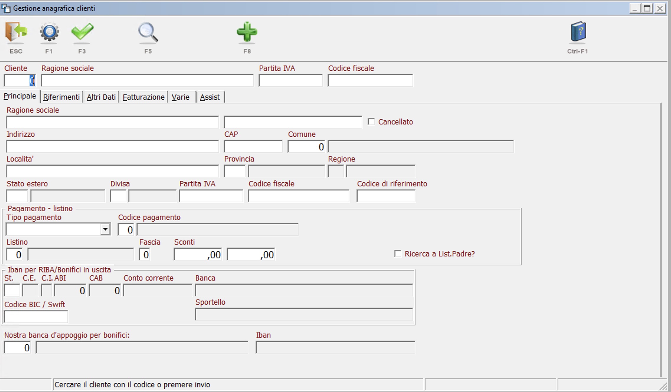 Maschera principale Anagrafica Clienti
